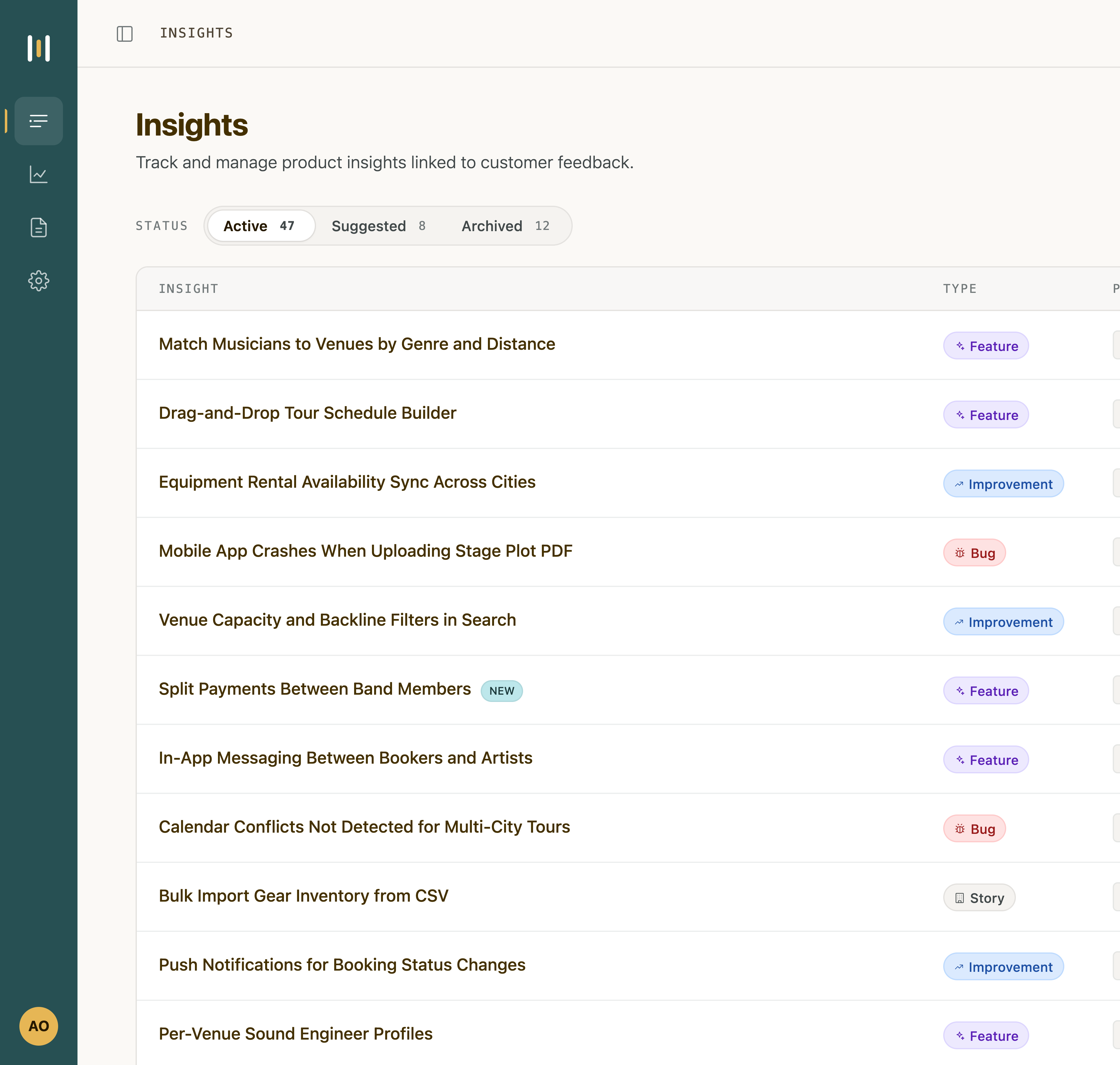 InsightStack Insights view